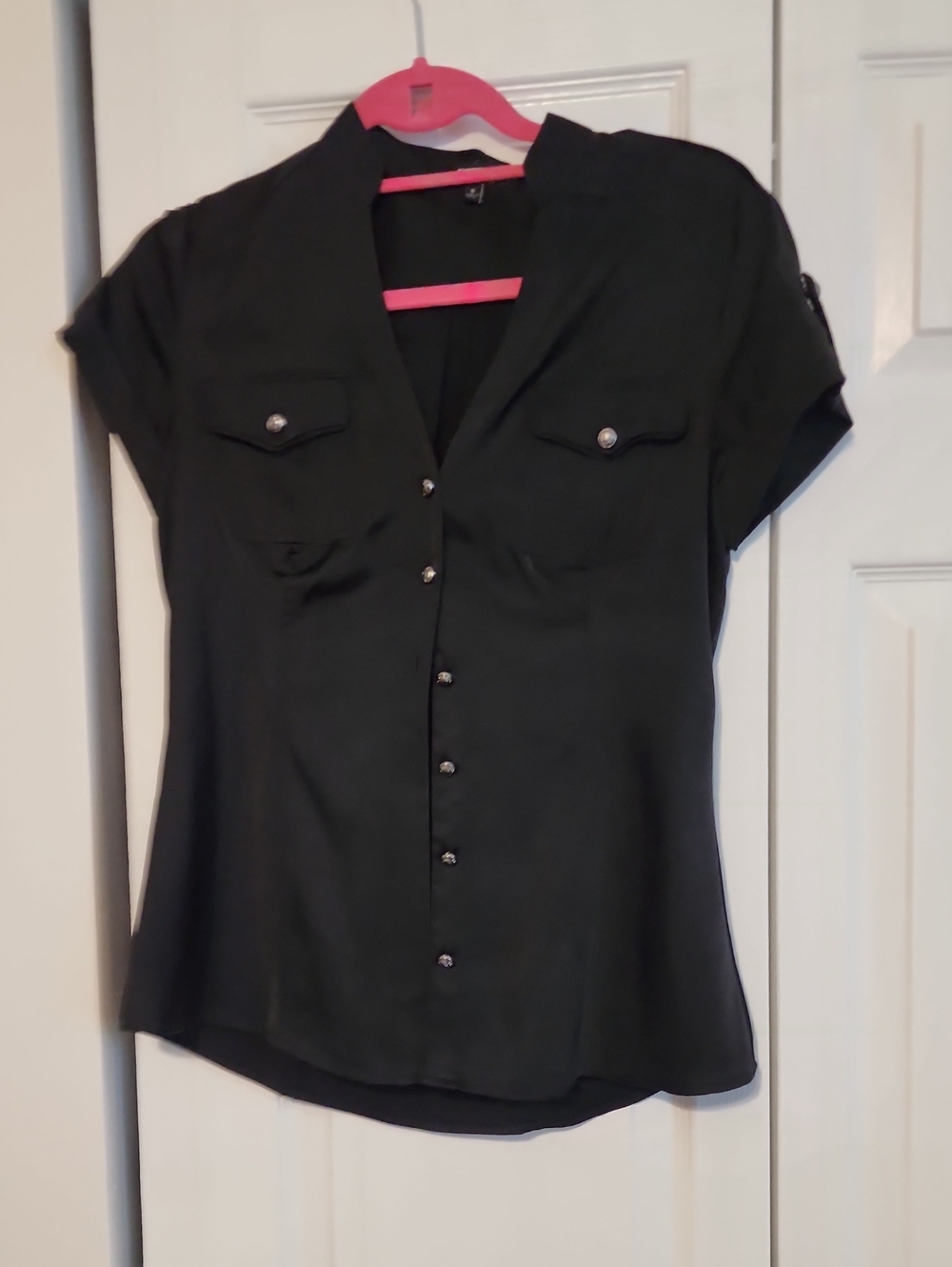 Express Black Short-Sleeve Button-Down Blouse